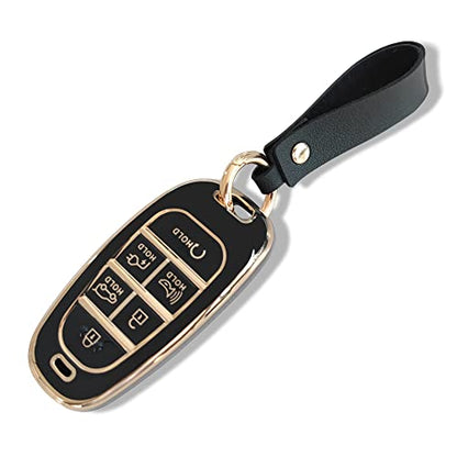 BestEvMod for Ioniq5 Key Fob Cover Accessories,Key Shells with Keychain TPU All-Around Protection Remote Key Case Compatible with 2022-2024 Hyundai Ioniq 5 Accessories (6 Button, Black) | TPU Shells All-Around Protection Remote Key Case Accessories - size