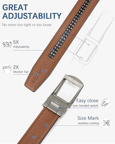 BOSTANTEN Leather Ratchet Belts for Men 2 Pack Trimmable 1 3/8“ Gift Boxed - color: 010-black and Brown, size: 28"-34" Waist Adjustable