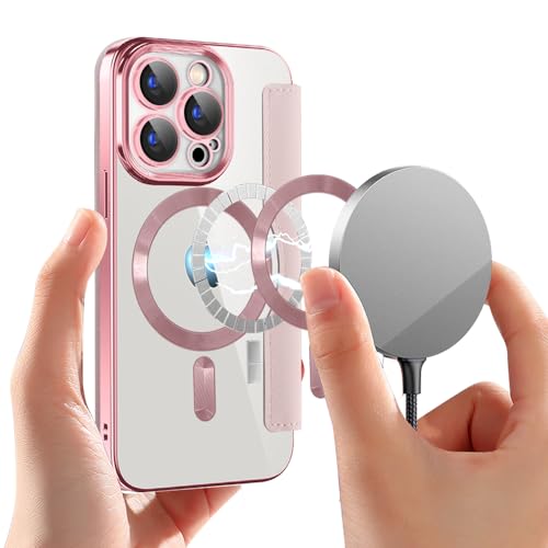Wallet Case for iPhone 15 Pro with Card Holder, Rose Gold JD | [Compatible with MagSafe] Premium Flip PU Leather Case Card Slots Holder RFID Blocking , Clear Back Shockproof Magnetic Cover - color: Rose Gold, size: iPhone 15 Pro 6.1"