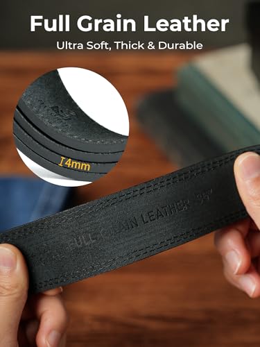 Mens Leather Belts for Jeans | Genuine Leather, Everyday Casual Dress, Classic Style, Handmade, Gift Box - color: Black 212, size: 32(Fits Waist 30"-31")