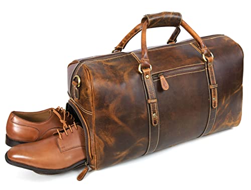 Leather Travel Duffel Bag | Gym Sports Bag Airplane Luggage Carry-On Bag | Gift for Father's Day By Aaron Leather Goods - color: Tan