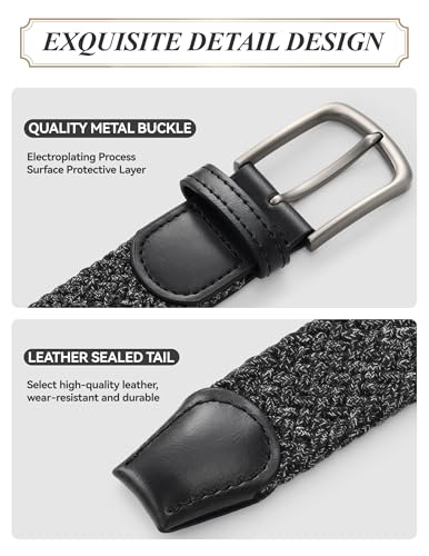 Mile High Life Cotton Stretch Braided Belt, High Elastic No Hole Casual Golf Belt For Men 1 3/8" Wide - color: Dark Grey, size: XXL 44"-46" (52" Length)