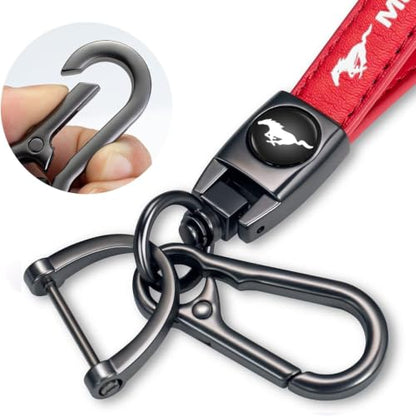 Genuine Leather Car Keychain Keyring Accessories Compatible with Ford Mustang Series Car Keychains Family Present for Man and Woman（Red） - color: H-2