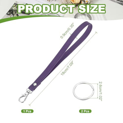 Wristlet Strap PU Leather Keychain Wristlet Lanyard Hand Strap Replacement with Rings Fit for Wallet Purse - color: Purple/Silver