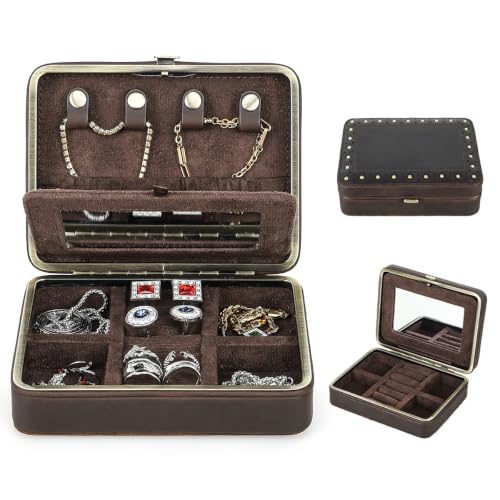 CONTACTS Full Grain Leather Jewelry Box for Men Travel Jewelry Case (Frame Clasp + Mirror) - size: Frame Clasp + Mirror