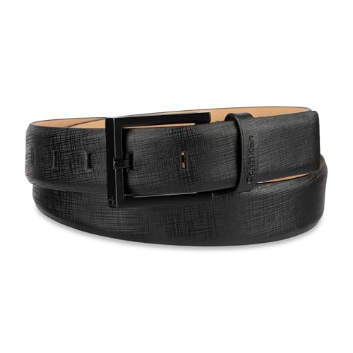 Calvin Klein Men's Leather Dress Belt - Sleek Modern Style for Business & Everyday Wear - color: Black Saffiano, size: Large (38-40)