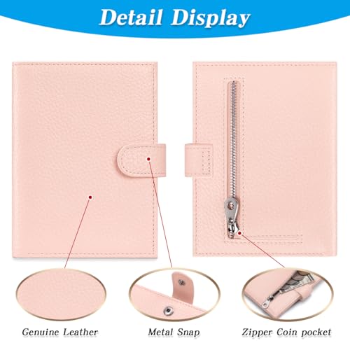 Passport Holder for Travel Women RFID Blocking Genuine Leather Passport Wallet with Card Slots, Zipper Coins Pocket, Cash Holder, Pink - color: Pink