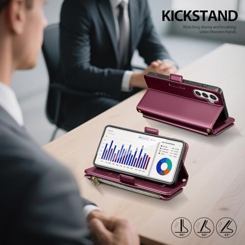 for Samsung Galaxy S26 Wallet Case with Card Holder RFID Blocking PU Leather Zipper Phone Case Flip Folio Protective Cover Wrist Strap Credit Card Slots Kickstand Men Women,Wine Red - color: Wine Red, size: Samsung Galaxy S26 - 6.3"