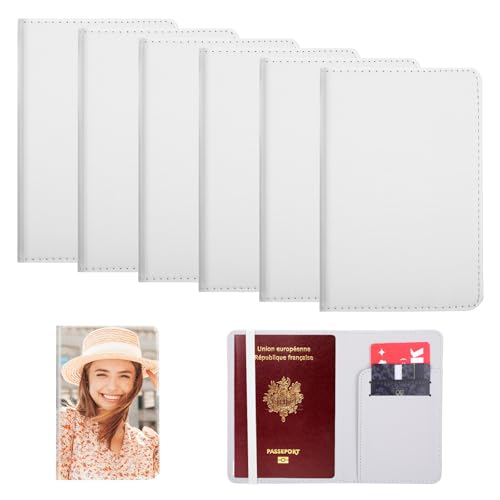 6 Pcs Sublimation Passport Holder Covers PU Leather Heat Transfer Card Travel Wallet DIY Blank Holder Cover for Passport Business Credit Cards (White)