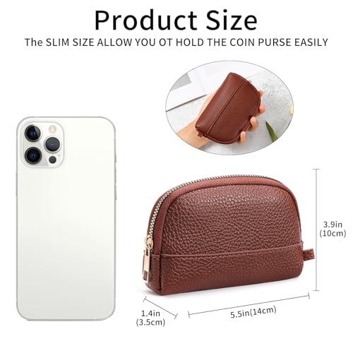 GAEKEAO Coin Purse for Women Small Change Key Pouch Vegan Leather large Capacity mini Portable Ladies Wallet with Zipper - color: A-Brown