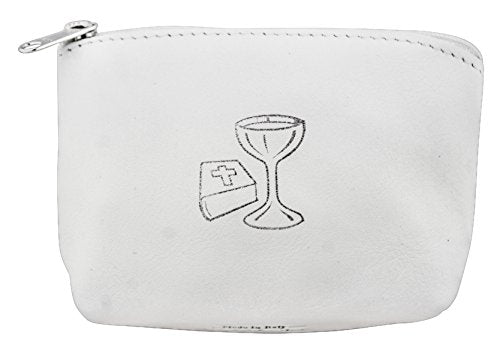 Venerare First Communion Rosary Pouch in Italian Leather (White)