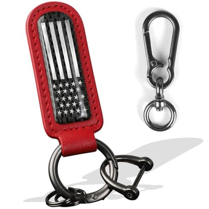 muekzru American Flag Keychain, Leather Carbon Fiber Multifunctional Keychain, Universal Fashion Keychain - color: Red