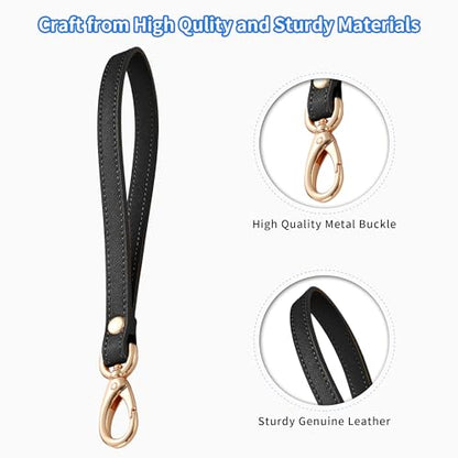 Genuine Leather Wristlet Strap - Universal Hand Lanyard Replacement - color: Gold - Black