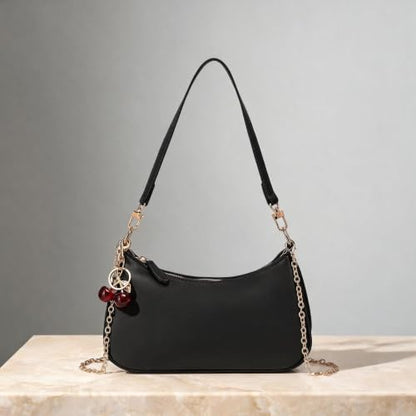 Dreubea Women's Leather Minimalist Crossbody Top Handle Underarm Shoulder Bag with Charm - color: Black