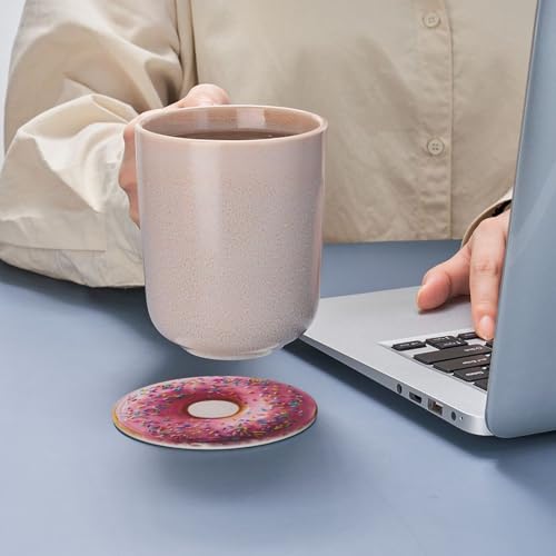 Donuts Coasters for Drinks with Holder Round Leather Coasters Set of 6 Cups Mugs Mat Pad for Home Kitchen Bar - color: Donuts