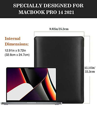 MoKo 14 Inch Laptop Sleeve Bag PU Leather Slim Protective Carrying Case - color: Black, size: 14 Inch