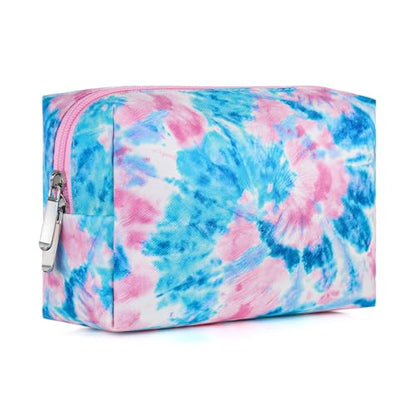 Makeup Bag For Girls, Travel Cosmetic Bag For Teens Girls Kids Cute Small Makeup Bag for Purse Waterproof Zipper Pouch, Tie Dye Blue - color: Tie Dye-Blue