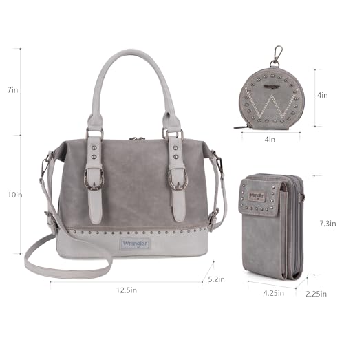 Wrangler 3Pcs Doctor Bag Sets for Women Top-handle Satchel Bag with Cell Phone Handbag and Coin Purse - color: Eye-catching Gray
