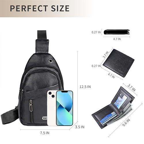 Sling Bag Set, PU Leather Sling Bag, Multi-Zipper Design for Travel, Outdoors, Valentine’s Day Gifts - color: Black