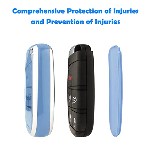 XIYANG TRADE for Jeep Key Fob Cover with Keychain,Soft TPU Key Case Shell Full Protection for Grand Cherokee Renegade Chrysler 200 300 Dodge RAM Durango Challenger Journey Dart Fiat Smart Key (Blue) - color: Style 1-blue