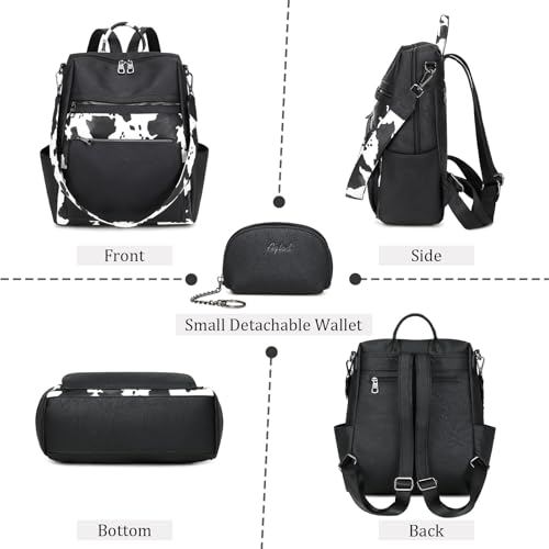 AGLOD Leather Backpack Purse for Women Designer Ladies Shoulder Bag Fashion Faux Work Travel Handbags - color: Cow Black