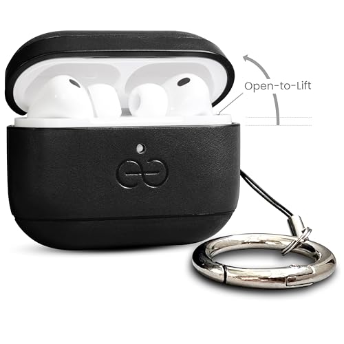 Dreem Real Leather AirPods Pro 3 Case Cover, Keychain Carabiner Clip, for Apple AirPods Pro 3 Case, Leather + Protective Hard Plastic Shell, MagSafe OK, with Reveal Motion Effect [Om:Black] - color: *Real Leather* Black, size: AirPods Pro 3