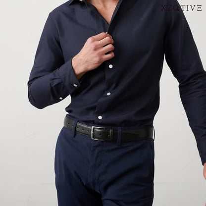 XZQTIVE Men's Suede Belt - Genuine Leather Dress Belt for Jeans Dress - color: Black, size: Fit Pant 31"-35"