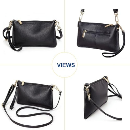 Sursee Genuine Leather Crossbody Bag for Women Convertible Wristlet Clutch Shoulder Handbag for Travel Work Daily Use - color: Blue