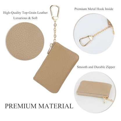 Full Grain Leather Coin Purse with Key Chain - Small Change Purse Keychain Card Holder Pouch Small Wallet for Women and Men (Elephant Gray) - color: Elephant Gray, Regular Size