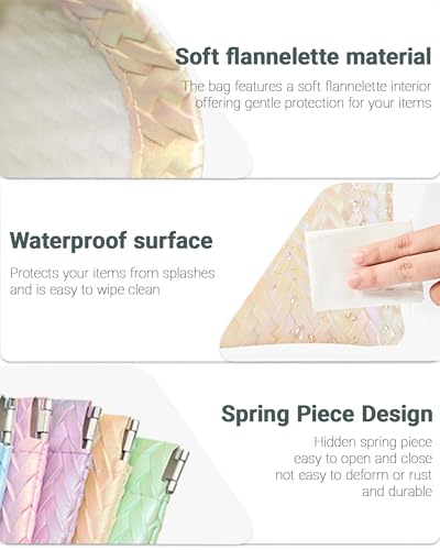 2 Pack Holographic Woven Cosmetic Pouch PU Leather Snap Closure | 7x5.5 & 4.5x4.5 or Large 7x5.5 Inch, Travel Daily Use, Coin Lipstick Holder, Purse Organizer, Stain-Resistant, 5 Colors - color: holographic yellow