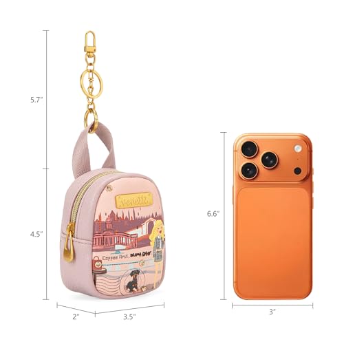 Venetti Coin Pouch Keychain Cityscape Illustration Change Purse for Coins - color: Pink