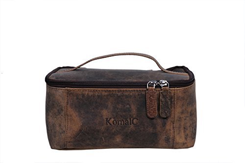 KomalC Leather Toiletry Bag For Men & Women, Handcrafted Travel Kit, Water-Resistant Shaving Bag For Men Travel, Premium Rustic Toiletry Pouch with Zipper Closure (1 Zip Hunter) - style: 1 Zip Hunter