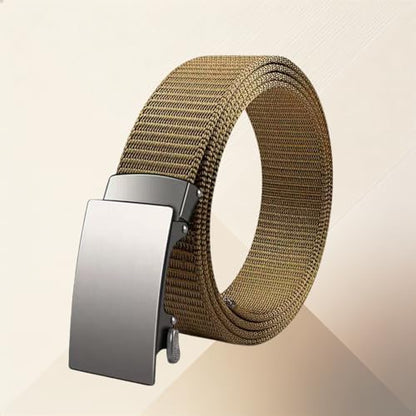 Men's Ratchet Belt - Nylon Web Belt, Adjustable Webbing with Quick-Release Ratcheting Buckle - color: Khaki