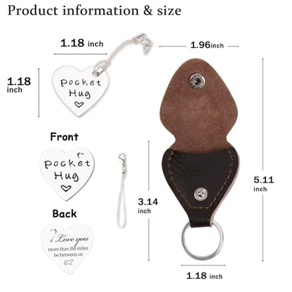 Qunrwe Pocket Hug Token,Long Distance Gifts Keepsake,Double Sided Inspirational Thinking of you Gift with Leather Keychain - color: I Love You More Than the Miles Be Between Us