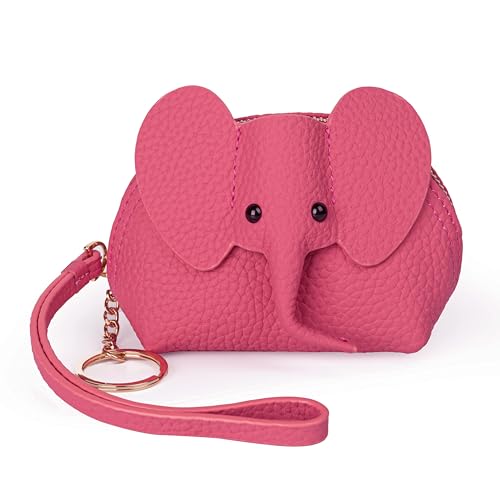 DORIS&JACKY Small Leather Coin Purse for Women Mini Elephant Zipper Wallet - color: 7-Rose Pink
