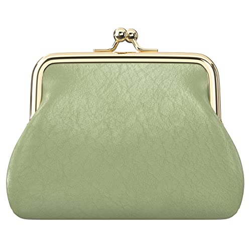 Coin Purse, Small PU Leather Change Purse, Coin Wallet with Clasp | Womens Leather Mini Wallet ID Credit Cards Cash Coin Holder Case Organizer Puse with Clasp - color: Green