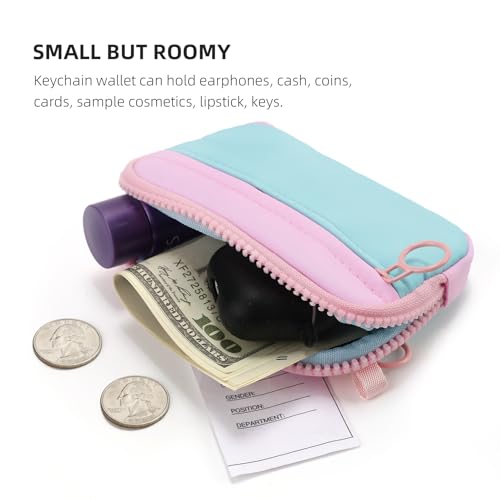 The Iris Wallet Zipper Mini Coin Purse Keychain ID Holder Wallet | Zip Card Case with ID Window Purses for Women Mini Portable Keychain Wallet, Blue and Pink with Lanyard - color: Blue and Pink
