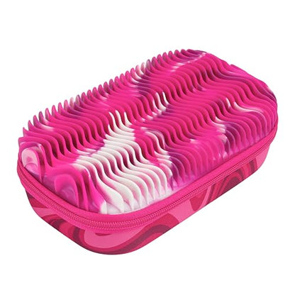ZIPIT Wavy Pencil Case for Girls, Silicone Sensory Fidget Pencil Box, Pink | Playful box with tactile silicone fidget top, sturdy crack-proof shell, secure zipper, large capacity holds 60 pens & pencils - color: Pink Shapes