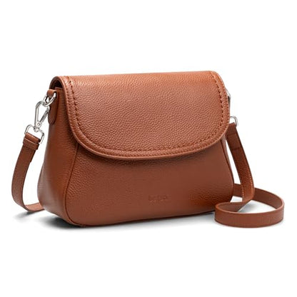 befen Genuine Leather Saddle Crossbody Bags for Women with RFID Blocking, Small Flap Cross Body Purse Hangbags - color: Cognac Brown