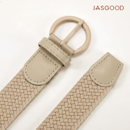 JASGOOD Women Men Braided Woven Elastic Stretch Waist Belt Golf Canvas Fabric Casual Belt for Jeans Pants - color: All Khaki, size: Fit Size 24"-27"