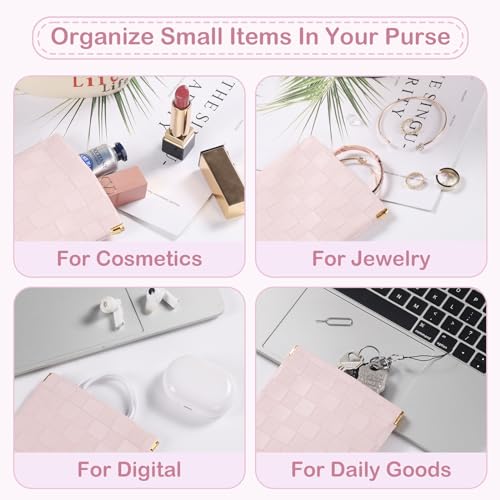 Sightor 2PCS Small Makeup Bag for Purse Mini Cosmetic Pouch Checkered Purse | Self-closing Coin Purse Lipstick Pouch Small Leather Cosmetic Pouch - color: Black, Pink