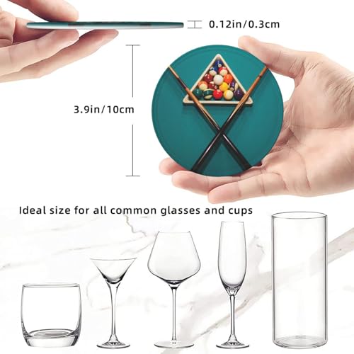 Billiards Leather Drinks Coasters with Holder, Set of 6, Suitable for Various Cups - color: Billiards