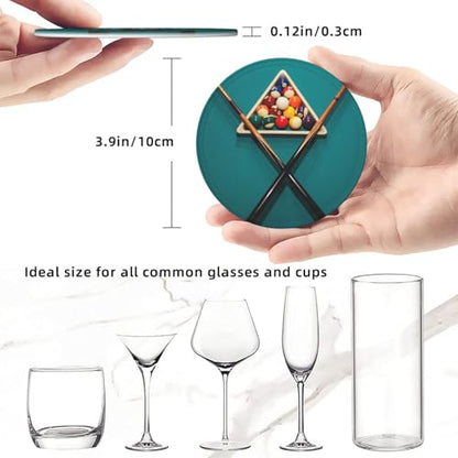 Billiards Leather Drinks Coasters with Holder, Set of 6, Suitable for Various Cups - color: Billiards