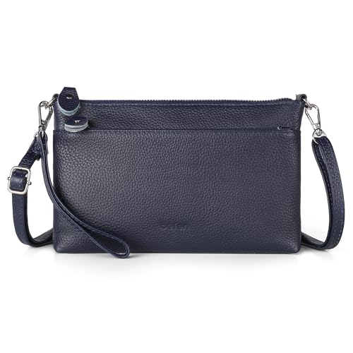 befen Genuine Leather Wristlet Clutch Wallet Purses with RFID Blocking | Small Crossbody Bags Shoulder Handbag for Women, Genuine Leather Wristlet Clutch Wallet Purses with RFID Blocking - color: Navy Blue