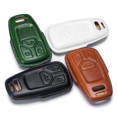Audi Key Fob Cover, Genuine Leather with Keychain, 360 Protection, Fits A4 Q7 Q5 TT A3 A6 SQ5 SQ7 R8 S5, Black - style: Black