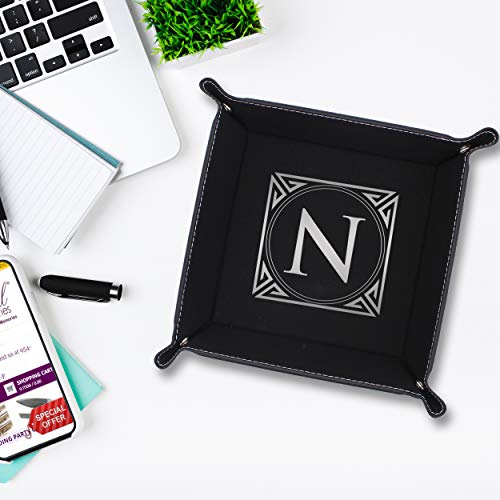 The Wedding Party Store Custom Personalized Catchall Valet Catch All Tray - Engraved and Monogrammed (Black with Silver) - color: Black With Silver