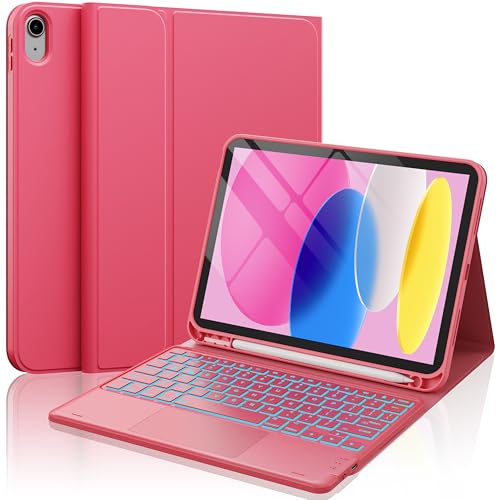 CHESONA Compatible for iPad 11th(A16)/10th Generation Case with Keyboard | Detachable Folio Keyboard Case with Multi-Touch Trackpad, 7-Color Backlight, Pencil Holder & Dual Bluetooth, Red - color: red