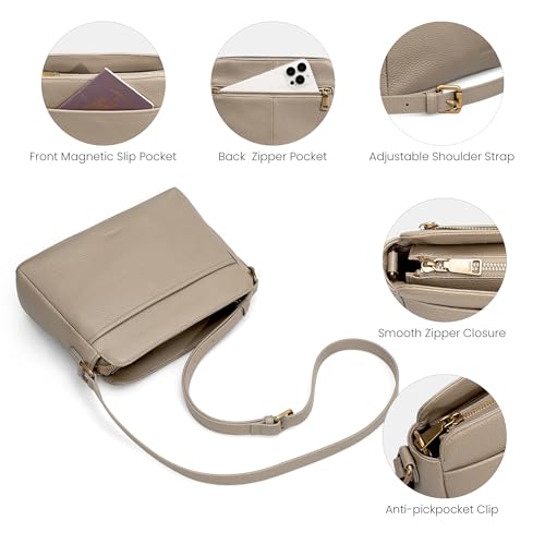 befen Anti-theft Crossbody Bag for Women Genuine Leather, Small Cross Body Shoulder Handbags with RFID Card Slots - color: Taupe