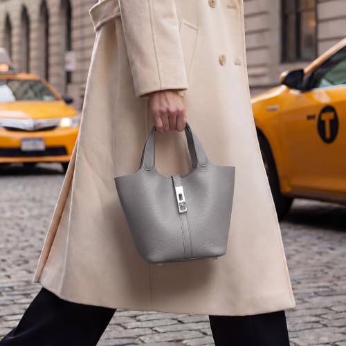 Tote Bag for Women Vegan Leather Bucket Purse for Women Top Handle Handbag Shoulder Bag with Detachable Small Purse - color: A2-2 Elephant Grey