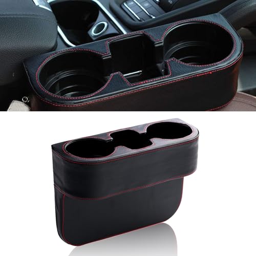 Car Cup Holder, PU Leather Auto Front Seat Organizer, Multifunctional Cup Drink Holders, Gap Filler Storage Box Coin Bucket Console Side Pocket Cell Mobile Phone Holder (Black) - color: Black